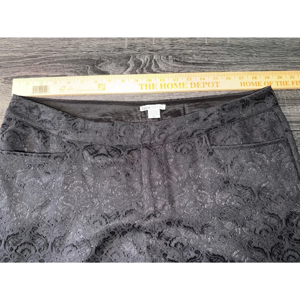Bar III Front Row Womens XL Black Damask Jacquard Straight Leg Trousers Pants